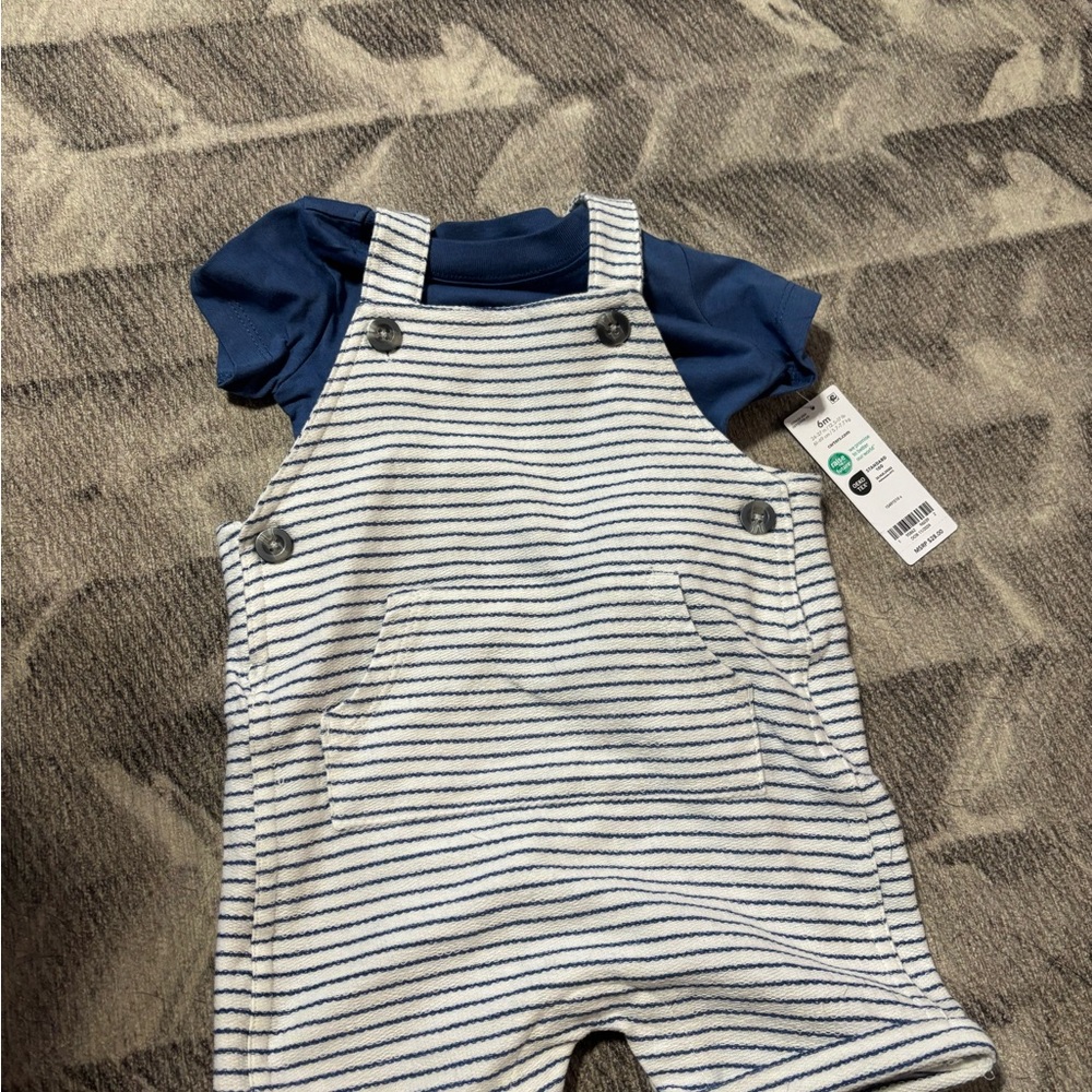 Carter's Blue and White Striped Overall Set